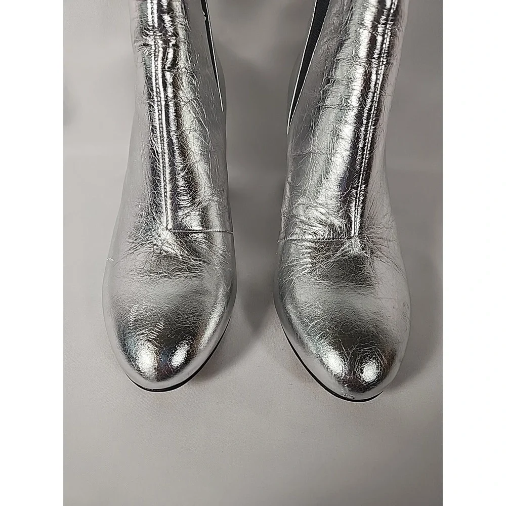 REBECCA MINKOFF Silver Serena Block Heel Slip On Leather Chelsea Booties Women 6